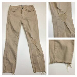 PAIGE 5 Pocket Oak Sand Destructed KYLIE Crop Raw Fray Hem Distressed Jeans